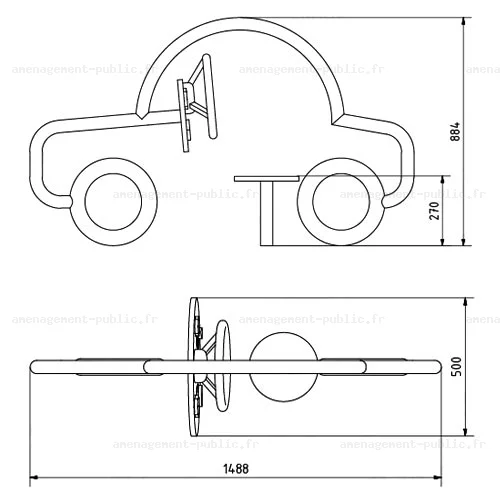 Voiture pour aire de jeux composé d'un cadre en acier inoxyable